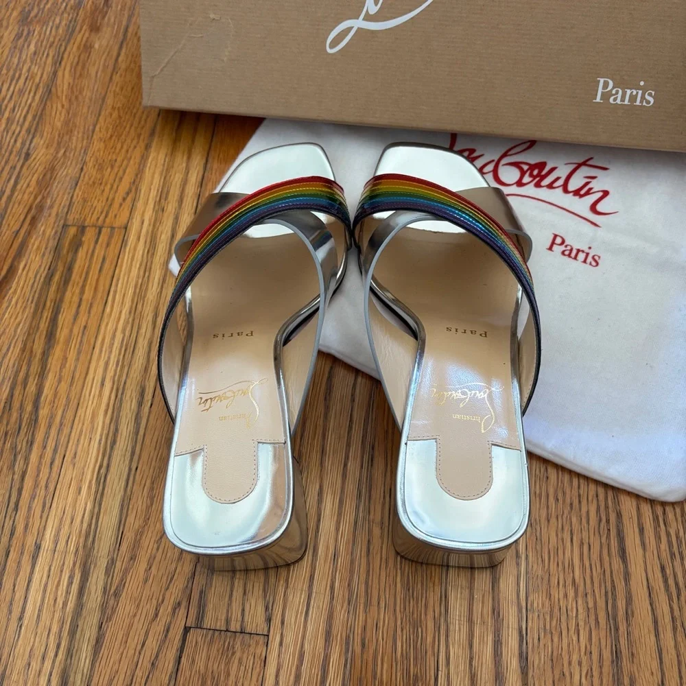 Christian Louboutin Arkenmule Silver Rainbow 55 Heel Sandals | size 38.5 - Picture 5 of 10